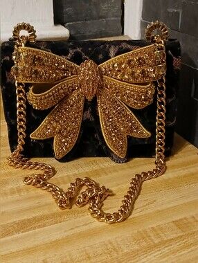 Kurt Geiger NWT Velvet Leopard Kensington W/Gold Bling Bow & Dustbag